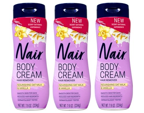 Nair Body Cream Hair Remover, Nourishing Oat Milk & Vanilla, Dermatologist Tested, 7.9 oz (Pack of 3)