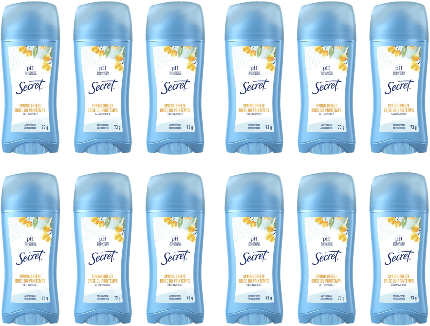 Secret Antiperspirant and Deodorant for Women, 24hr Sweat & Odor Protection, PH Balanced Protection, Gentle on Skin, Invisible Solid, Spring Breeze Scent, 2.6 oz (Pack of 12)