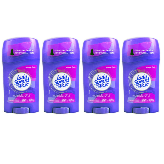 Lady Speed Stick Invisible Dry Antiperspirant & Deodorant, Shower Fresh, 1.4 Ounce (Pack of 4)