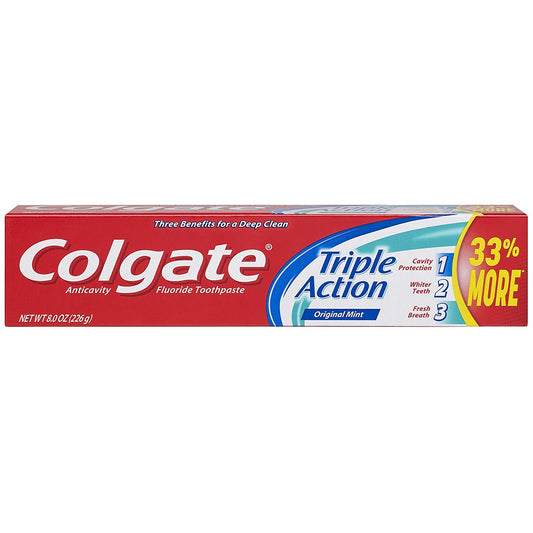 Colgate Triple Action Toothpaste, Mint - 8 ounce (Pack of 6)