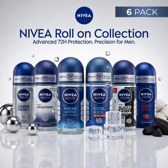NIVEA Men's Scented Liquid Roll-On Deodorant - 6-Pack Variety Multi-Pack, Smoothing Formula, Antibacterial, Body Deodorizer for Daily Underarm Care, 50mL