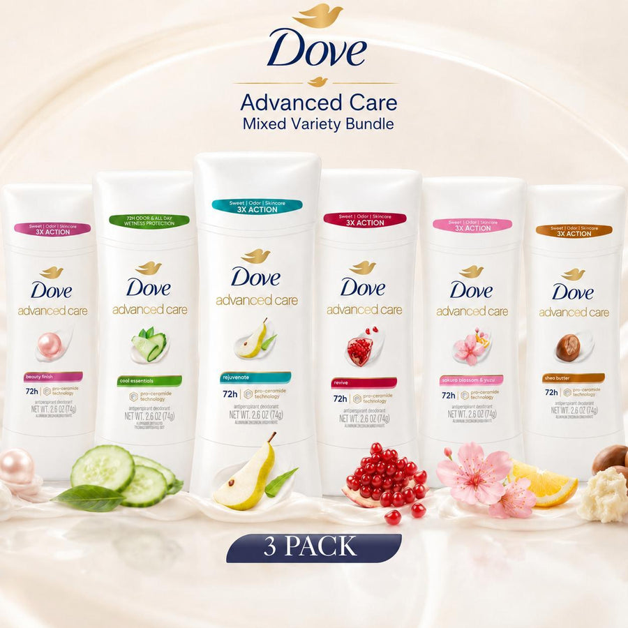 Dove Advanced Care Women's Antiperspirant Deodorant Stick - 3 x 2.6 oz Gift Pack, Mixed Scent Shea Formula, Body Deodorizer for Everyday Body Care & Gym Use, Fresh Scent Deodorants for Gym Bag & Travel Bag