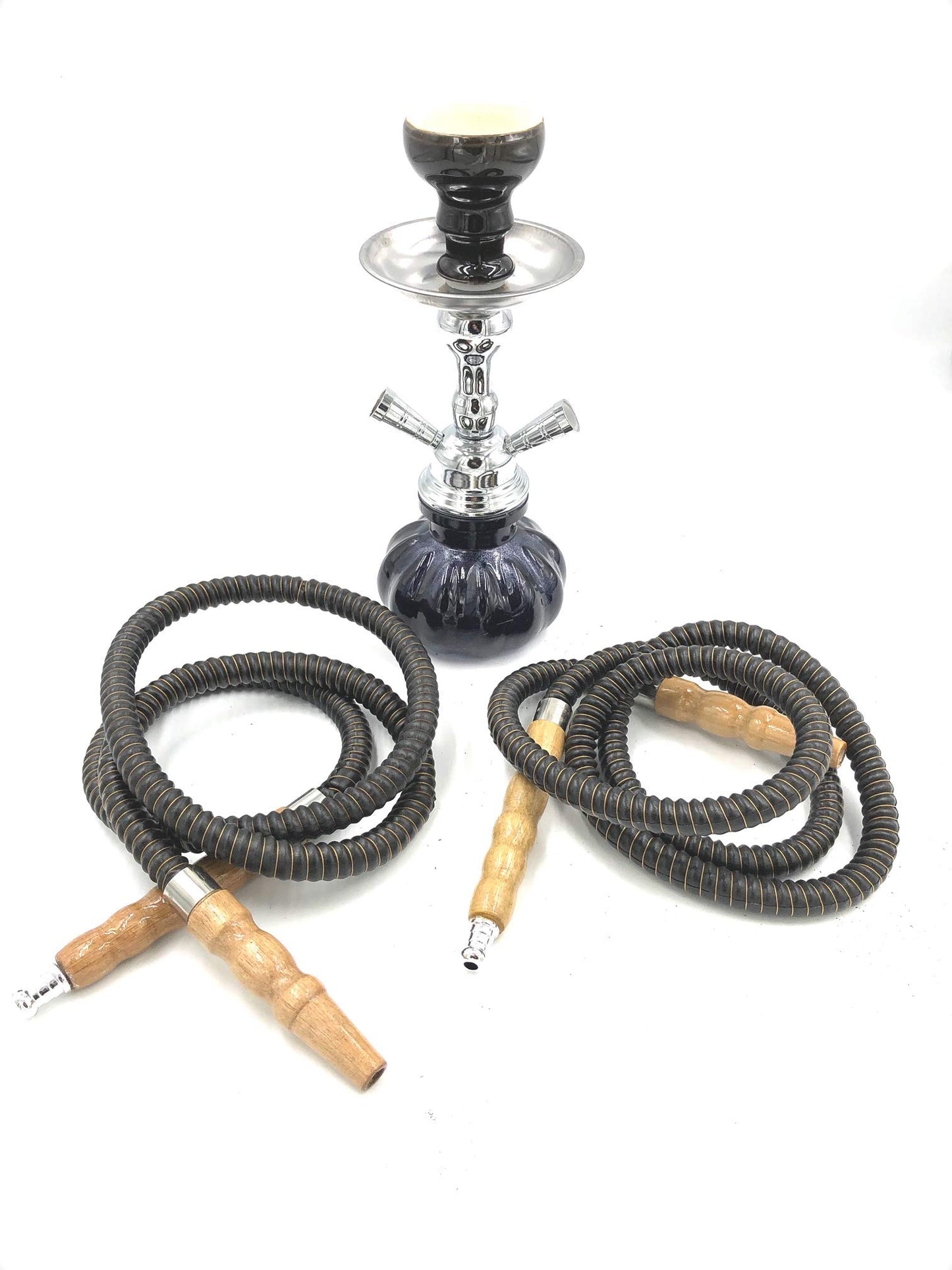 Hookah 2 Hose Set Glass Water Vase Tobacco Bong Smoking Shisha Pipe Hookah Black Color