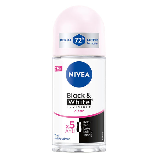 Nivea Invisible for Black & White Clear Roll-On Anti-Perspirant Deodorant 50 ml (Pack of 3)