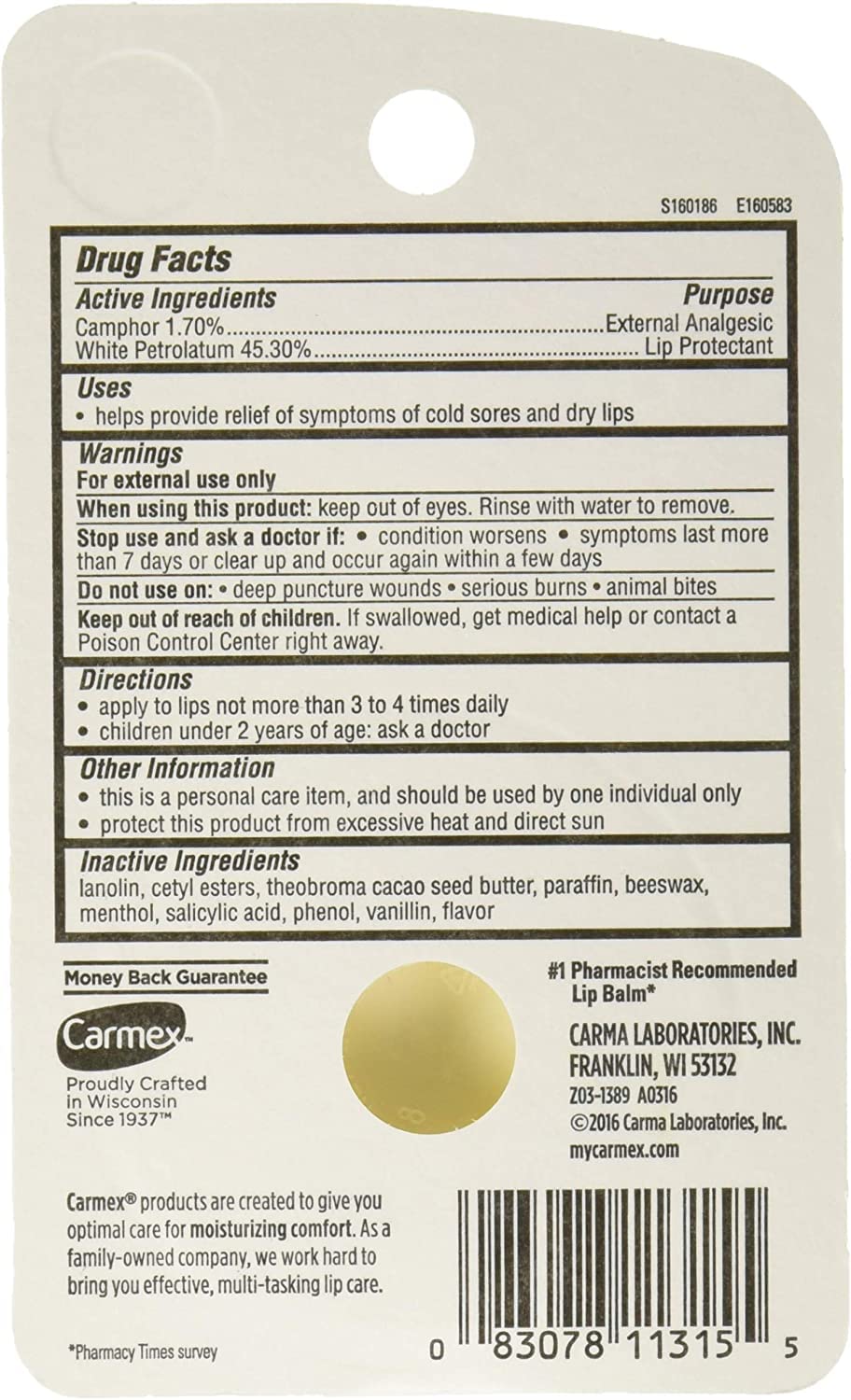 Carmex For-Cold-Sores Lip Balm 0.25 oz