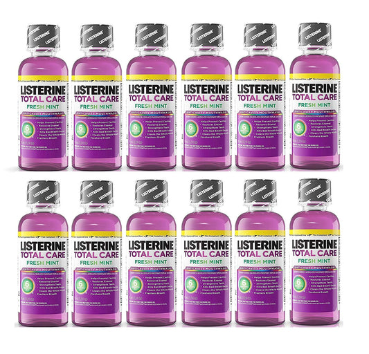 Listerine Total Care Fresh Mint Antiseptic Mouthwash, Travel Size 3.2 Ounces (95ml) - Pack of 12