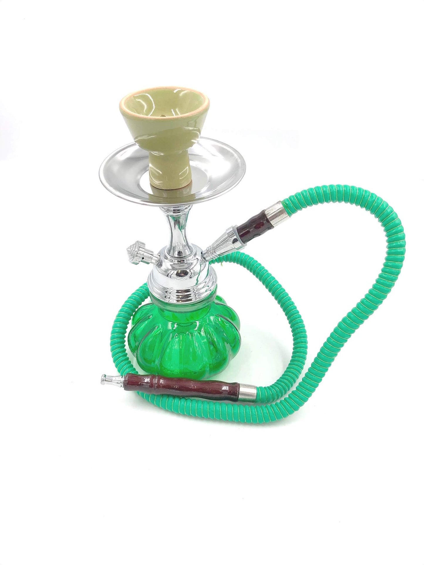 Hookah Shisha Nargila Smoking Water Pipe Bong Glass Tobacco 1 Hose Bowl Set Green Color