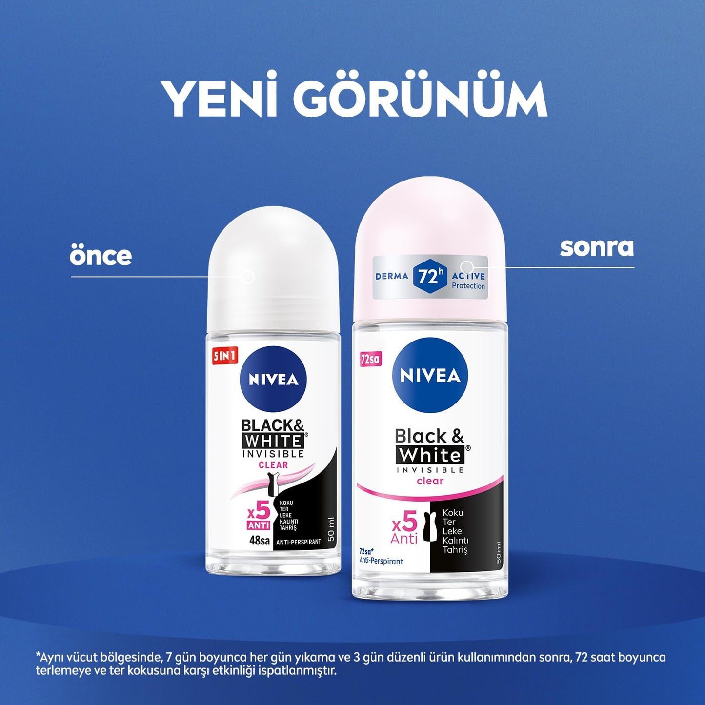Nivea Invisible for Black & White Clear Roll-On Anti-Perspirant Deodorant 50 ml (Pack of 3)