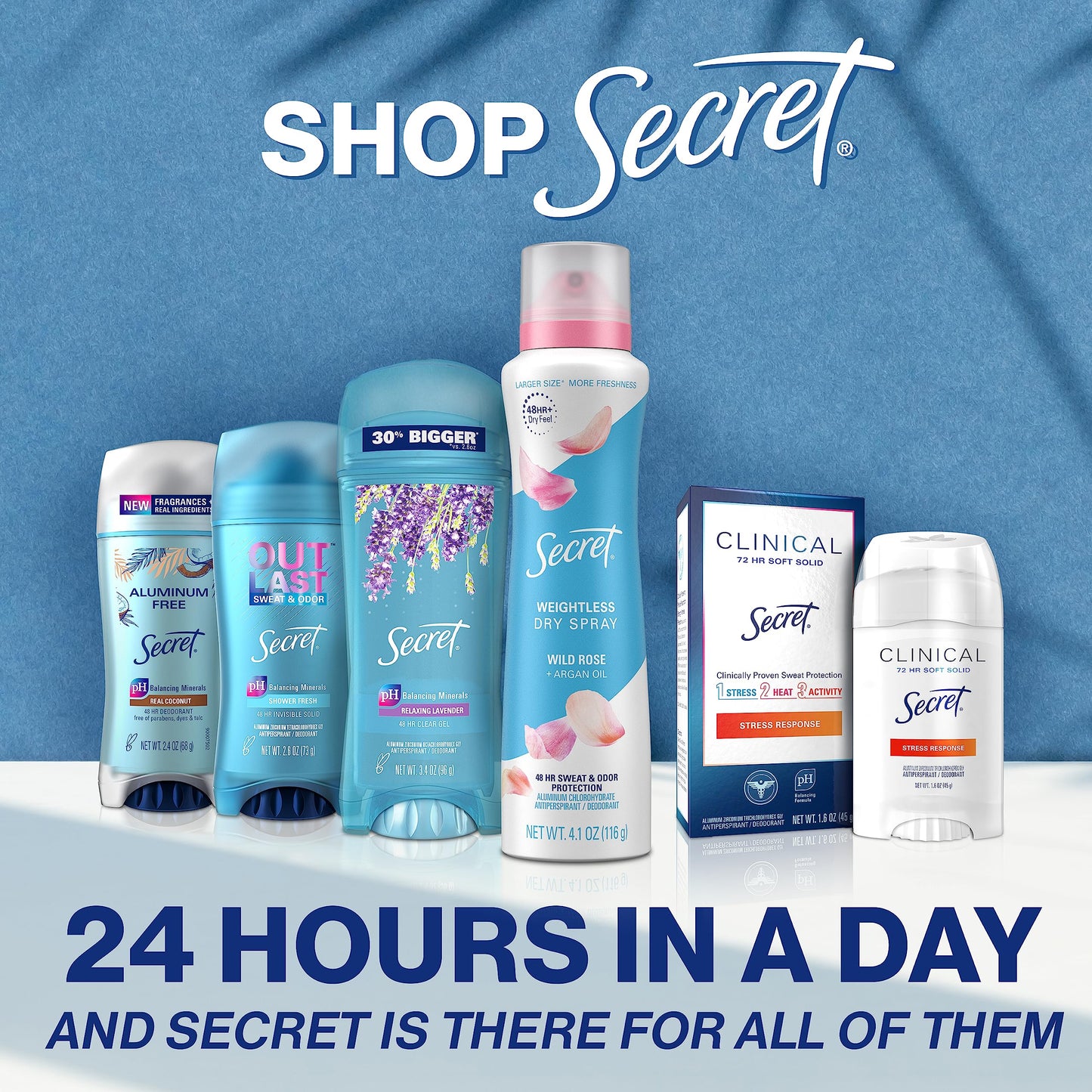 Secret Antiperspirant and Deodorant Women, Powder Clean Invisible Solid 2.6 oz (Pack of 6)