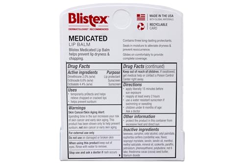 Blistex Medicated Lip Balm, 0.15 Ounce, Prevent Dryness & Chapping, SPF 15 Sun Protection, Seals in Moisture, Hydrating Lip Balm, Easy Glide Full Coverage Formula Stocking Stuffer