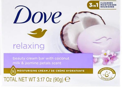 Dove, Beauty Bar Soap Variety Pack of 14, Go Fresh, Shea Butter, Coconut Milk, White, Pampering, Restoring, Exfoliating - 90g (7 Scents, 2 of Each)