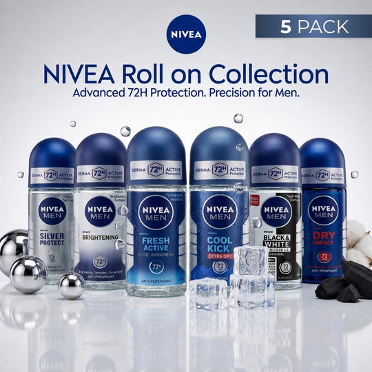 NIVEA Men Roll-On Deodorant, 5-Pack Variety Gift Set with Underarm Brightening & Fresh Formulas, Assorted Scents for Travel, 50mL, Underarm Brightening Deodorant, Deodorant Gift