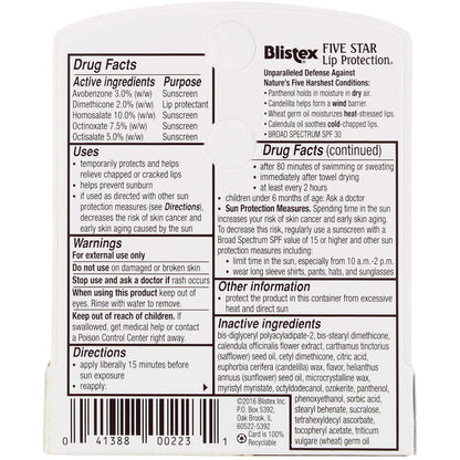 Blistex Five Star Lip Protection SPF 30 0.15 oz Pack of