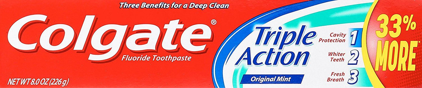 Colgate Triple Action Toothpaste, Mint - 8 ounce (Pack of 6)