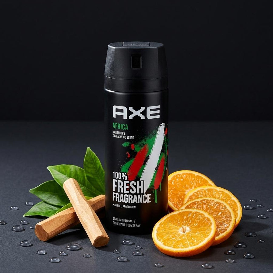 AXE Africa Deodorant Body Spray for Men, Scented 0% Aluminium Formula with 48H Protection, Citrus-Woody Scent for Daily Wear - Body Care, 150ml, Gentle