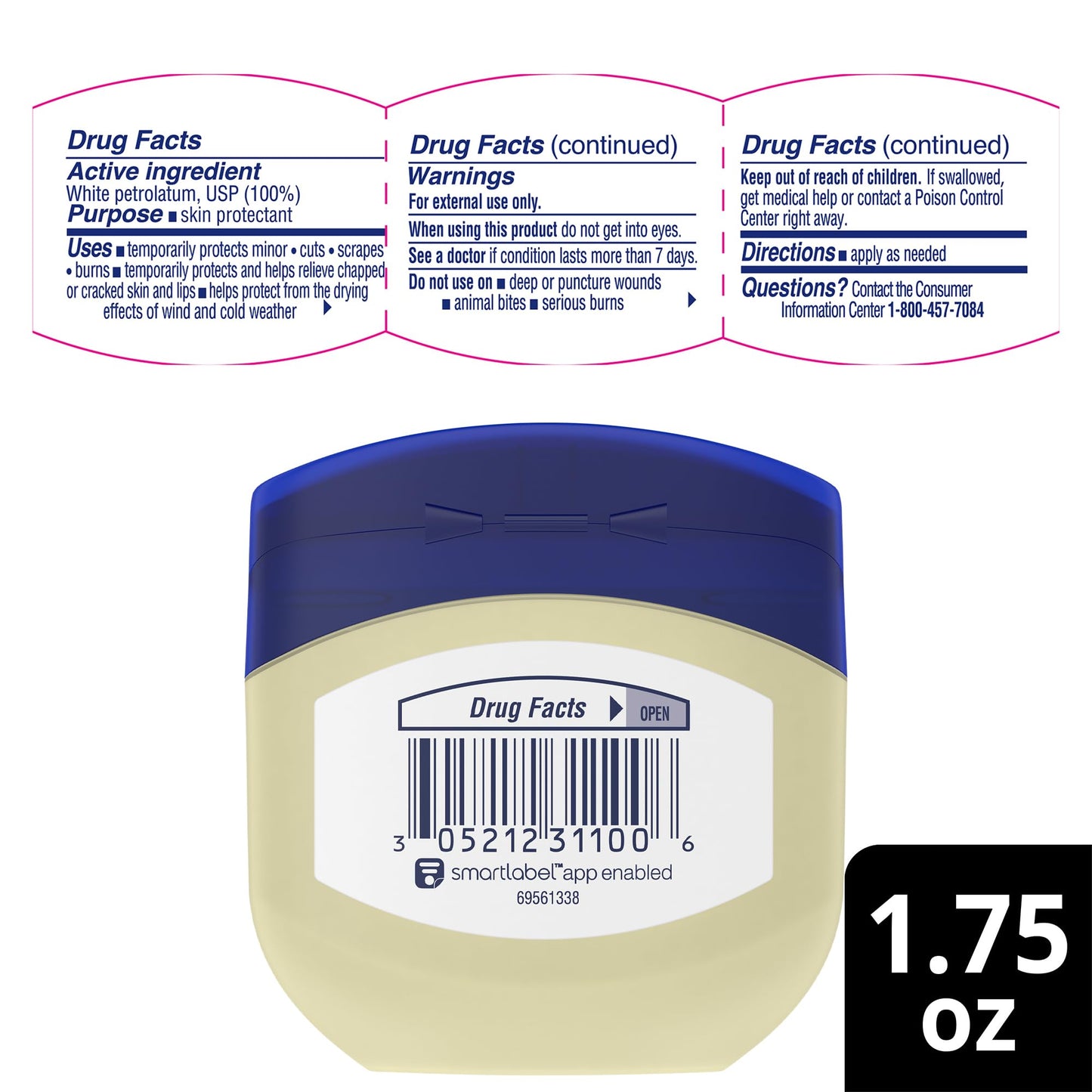 Vaseline Unscented Petroleum Jelly Balm 50ml - Pack of 2, Hypoallergenic, for All Skin Types