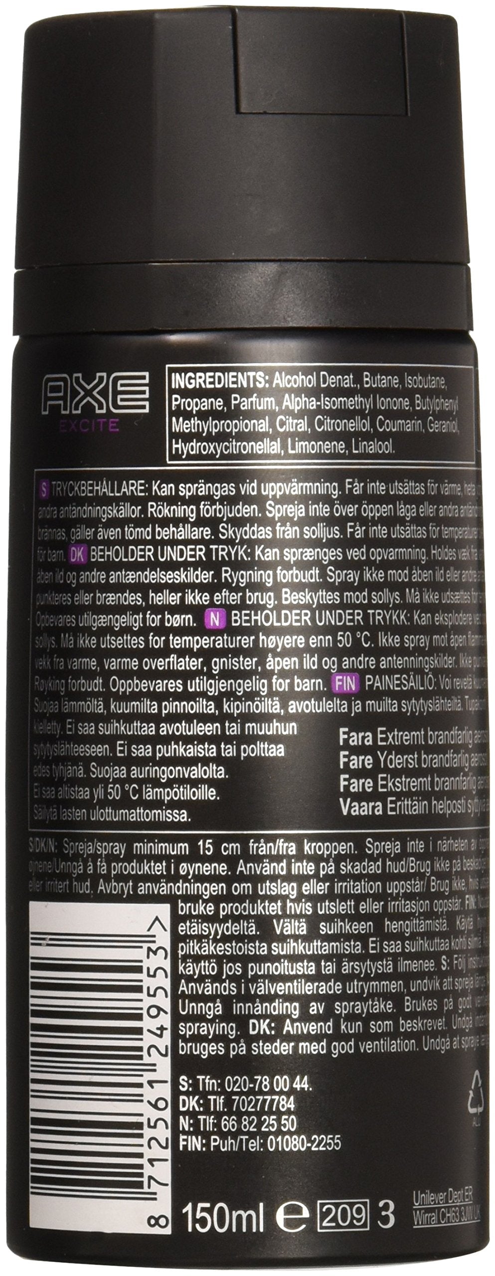 AXE Body Spray Excite (Pack of 6)(6 X 150 ml/5.07 oz)