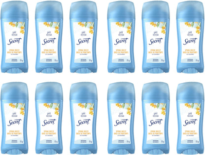 Secret Antiperspirant and Deodorant for Women, 24hr Sweat & Odor Protection, PH Balanced Protection, Gentle on Skin, Invisible Solid, Spring Breeze Scent, 2.6 oz (Pack of 12)