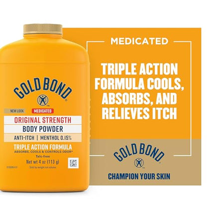 Gold Bond Talc-Free Medicated Body Powder, Original Strength, 4 Oz (Pack of 4)