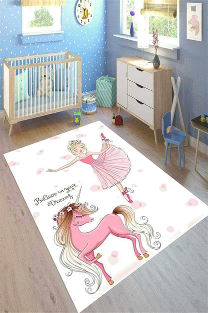 120x180cm /4x6ft Princes Rug with Unicorn, Kids Room Rug, Personalised Soft Nursery Carpet, Washable Kids Room Rug, Home Decor, Gift for Kids,Princes Playroom Rug