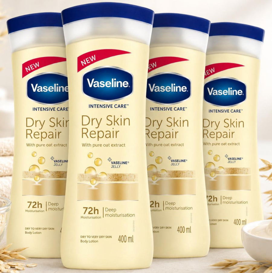 Vaseline Intensive Care Dry Skin Repair Lotion Value Bundle (400ml/13.5oz) with Pure Oats Extract & Vaseline Jelly, Full Body Moisturizer for Irritated Skin, 72-Hour Deep Hydration, Absorbs Well Multipack Set