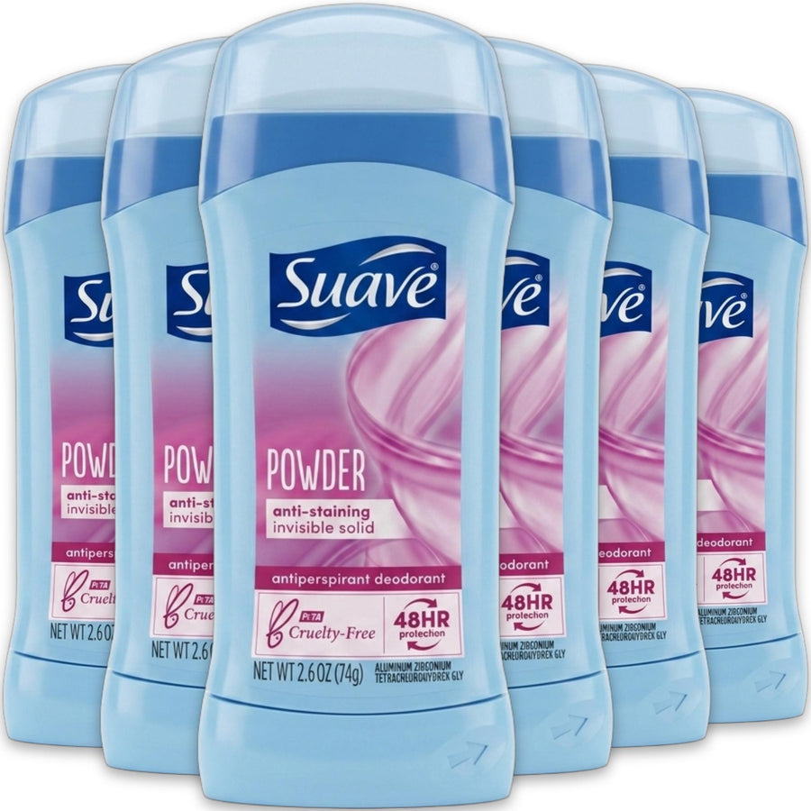 Suave Women's Powder Anti-Staining Invisible Solid Deodorant Stick - 48-Hour Protection Original Antiperspirant, Effective Deodorizer, Odour Control, Fragrance, Daily Body Care (1-12 Pack, 2.6oz/74g), Scent, Multi-Pack