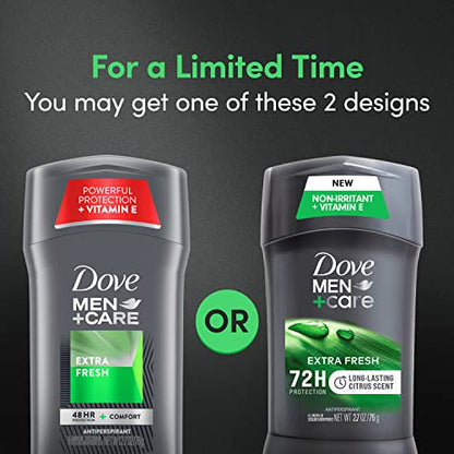 Dove Men+Care Extra Fresh Men's Antiperspirant Deodorant Stick Extra Fresh Twin pack With 72-hour sweat & odor protection with 1/4 Moisturizing Cream & Long-lasting Citrus Scent 2.7 oz