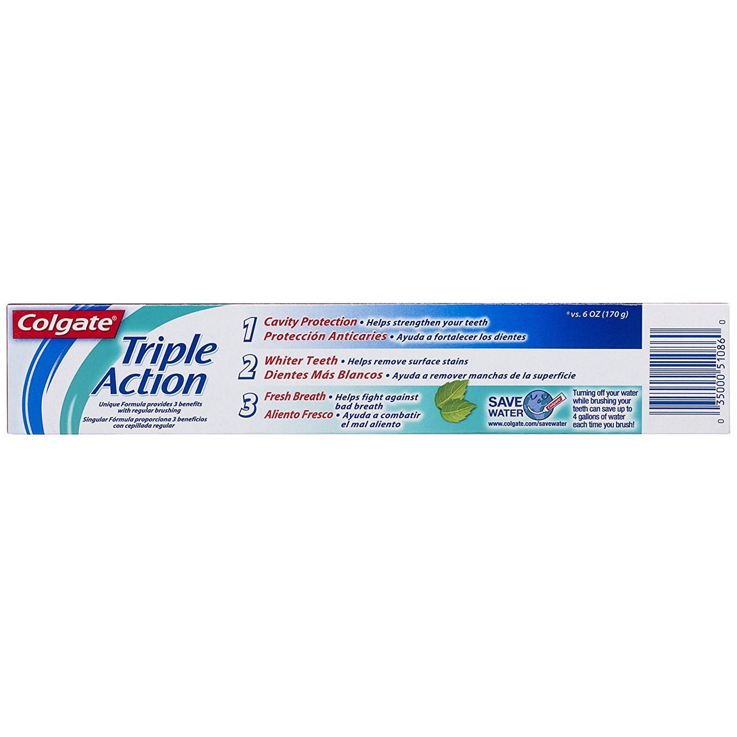 Colgate Triple Action Toothpaste, Mint - 8 ounce (Pack of 6)
