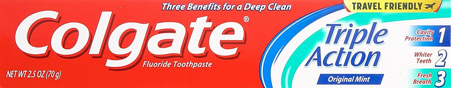Colgate Triple Action Travel Toothpaste, Mint - 2.5 Ounce (Pack of 6)