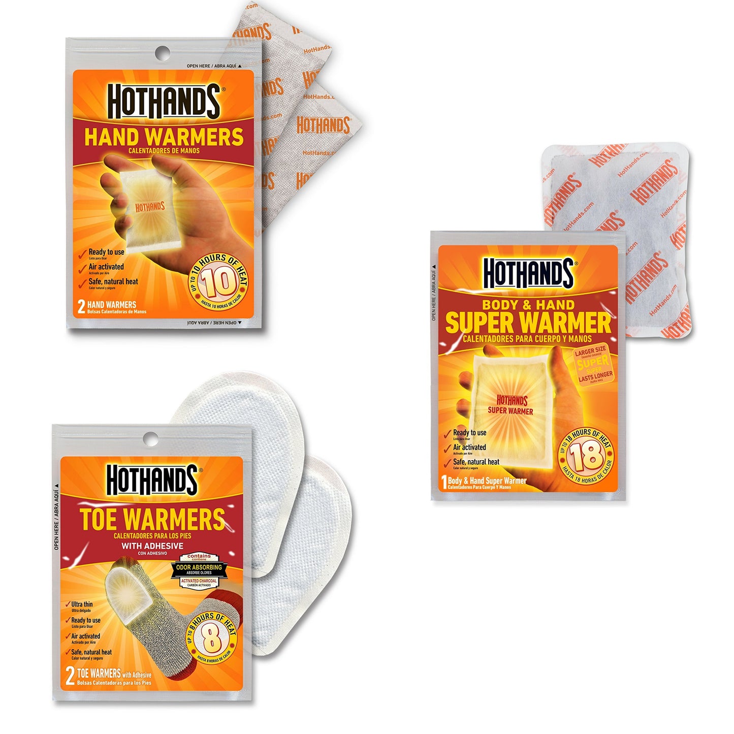 HotHands Toe, Hand, & Body Warmer Variety Pack - Long Lasting Safe Natural Odorless Air Activated Warmers