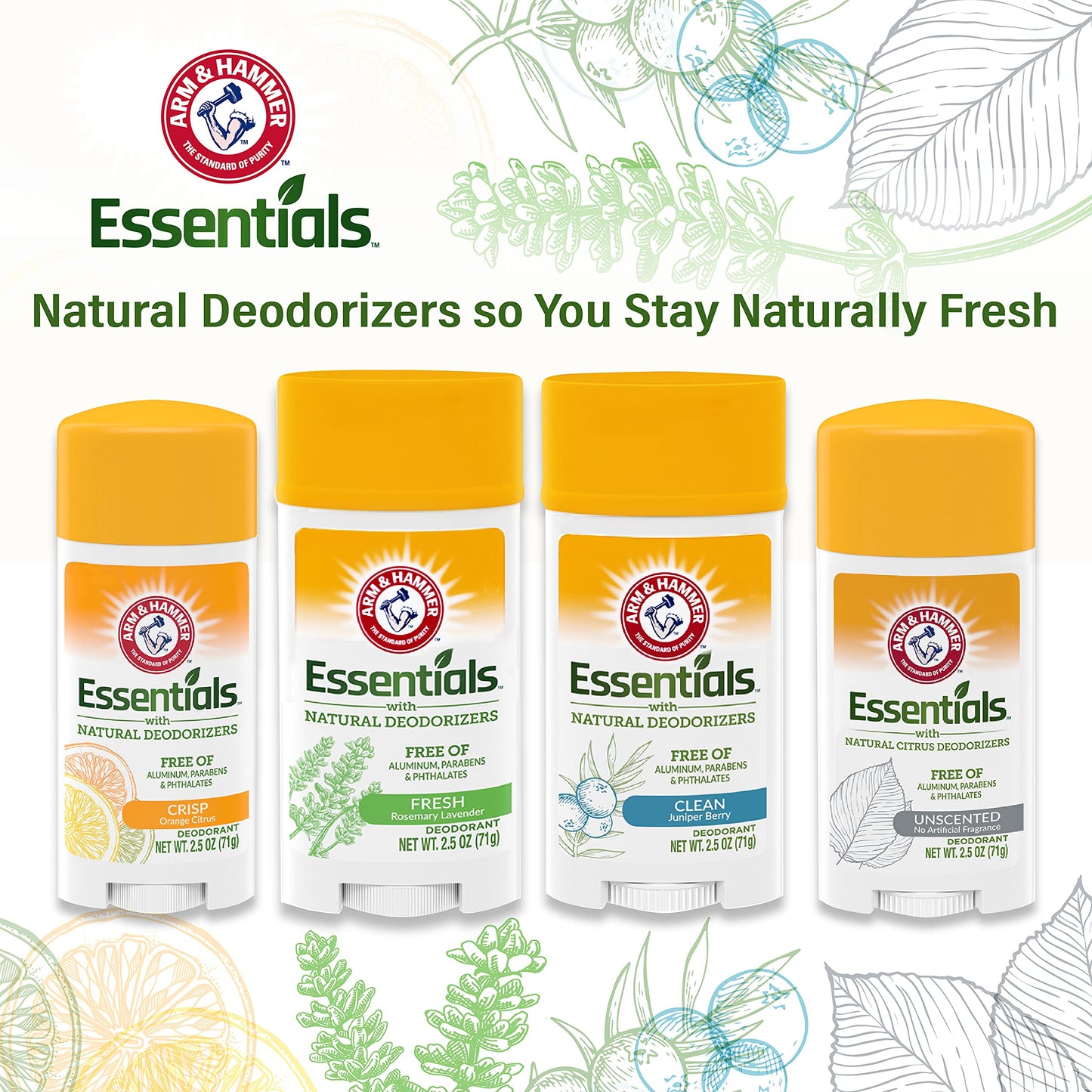 ARM & Hammer Essentials Solid Deodorant Unscented 2.5 oz (Pack of 12)