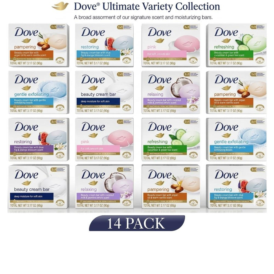 Dove Alcohol Free Bar Soap, 14-Pack (90g) Bath & Body Care Cleanser - 1/4 Hydrating Moisturizer Cream Bars, Assorted Scent Variety Mix, Alcohol Free Soaps, Bar Soaps