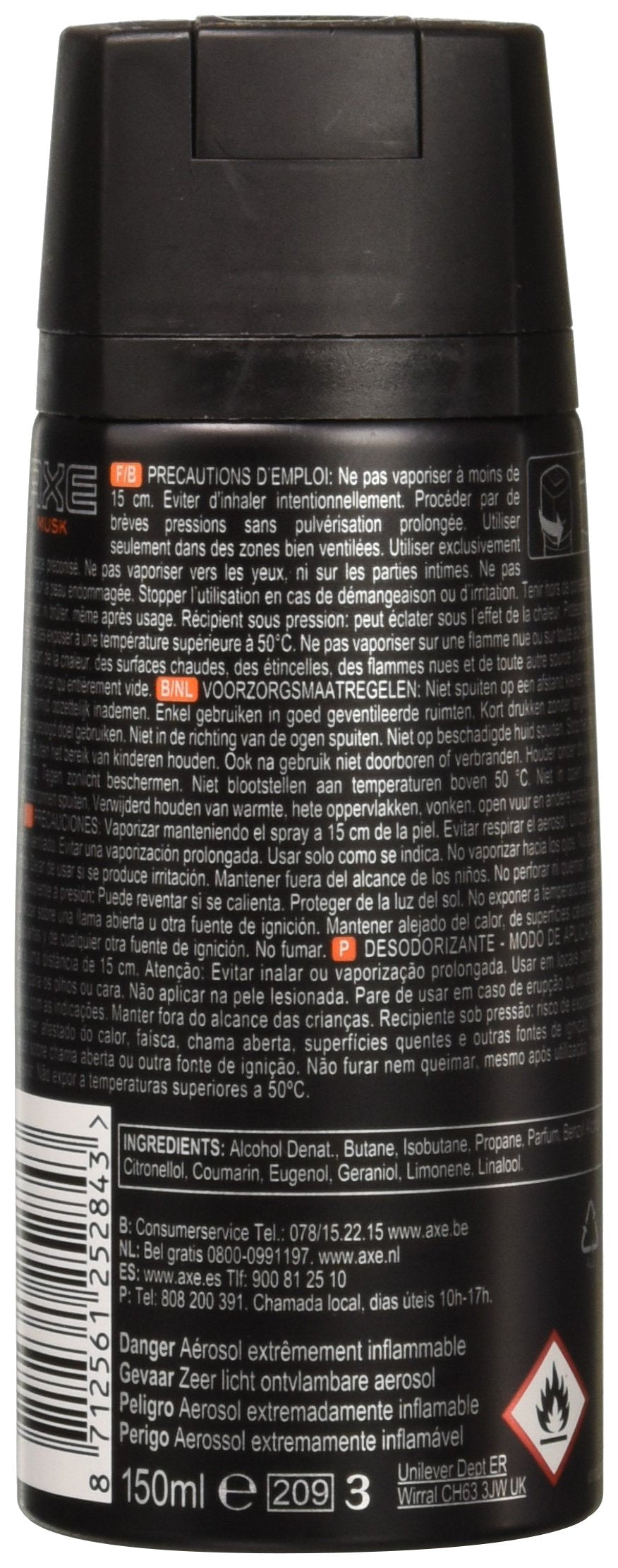 12 AXE body spray deodrant Anit-Aerspirant (12X 150 ml/5.07 oz , Musk)