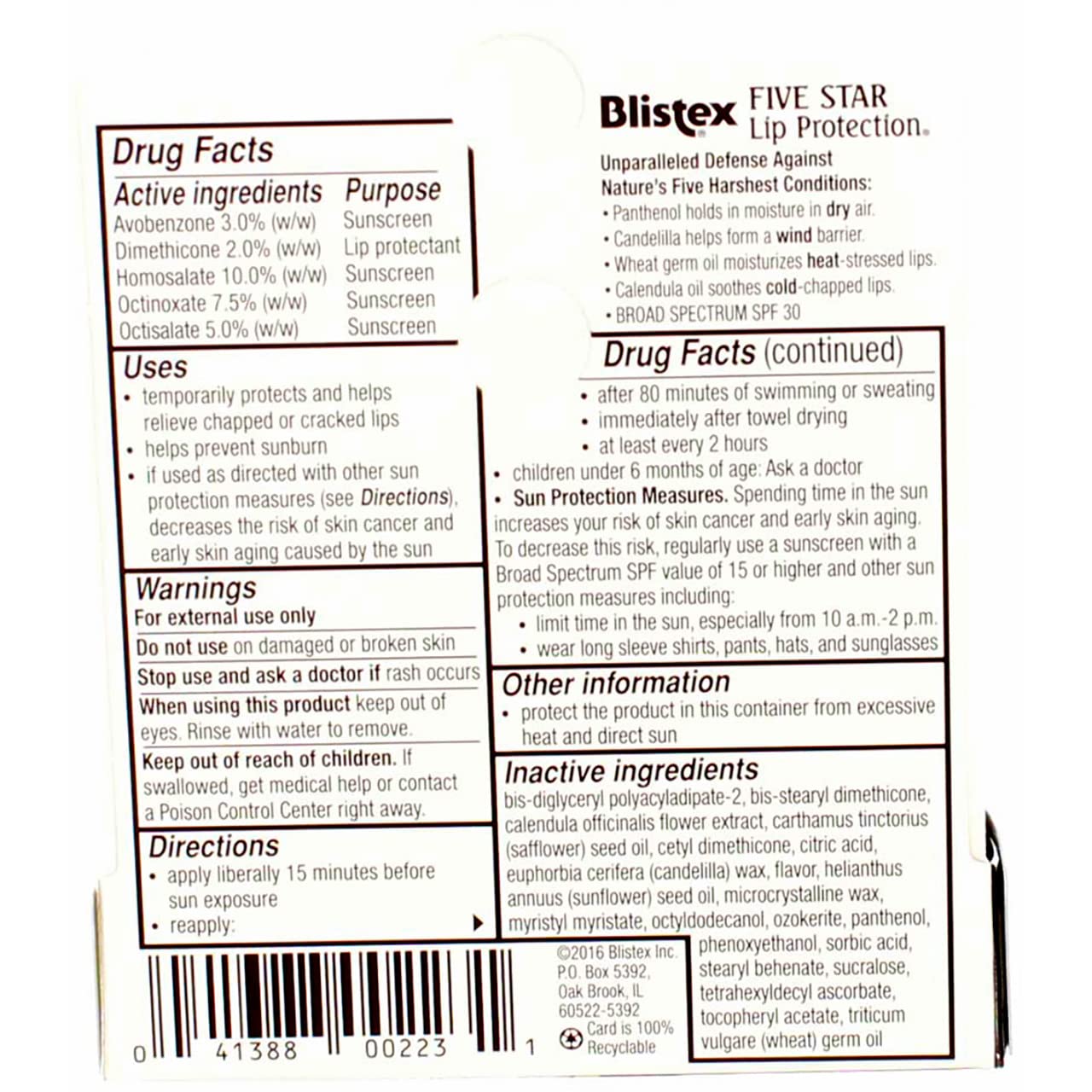 Blistex Five Star Lip Protection SPF 30 0.15 oz Pack of