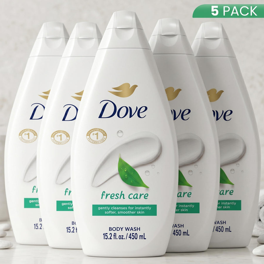 Dove Fresh Care Body Wash 5-Pack (15.2oz/450ml) - Body Care Cleanser with Moisture, Cleansing, Hydrating, Refreshing Benefits for Bath & Shower