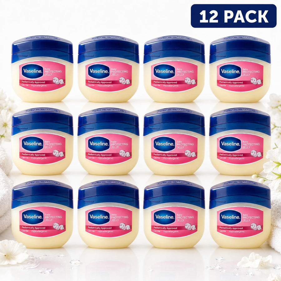 Vaseline Sensitive Protecting Jelly Bulk Pack - 12 Count, 50ml/1.7oz Compact Tubes, Hypoallergenic, Pediatrically Approved Gentle Skin Protectant for Baby Skin, Unscented, Moisture-Locking Jelly Texture Barrier, Fragrance-Free