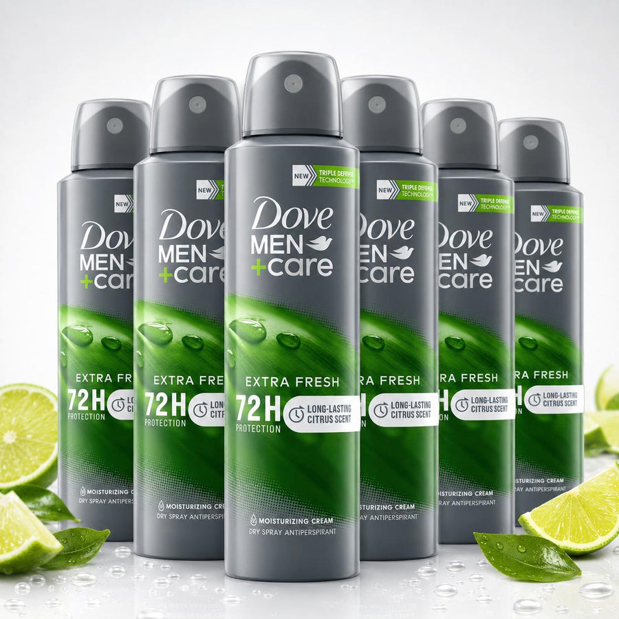 Dove Men+Care Extra Fresh Antiperspirant Dry Spray Value Bundle - 5oz/150ml Triple Defense, 72H Protection, Citrus Scent, Long-Lasting Sweat & Odor Control, Male Body Care Fresh Scent Deodorants Multipack Set with Moisturizing Cream