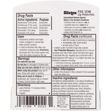 Blistex Five Star Lip Protection SPF 30 0.15 oz Pack of