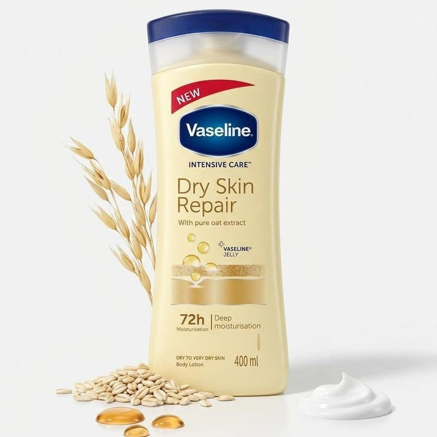 Vaseline Intensive Care Dry Skin Repair Body Lotion (400ml/13.5oz) - 72-Hour Deep Moisturizer with Pure Oat Extract, Gentle Formula for Daily Sensitive Skin Restore, Body Care, Hydrating, Moisture, Nourishing
