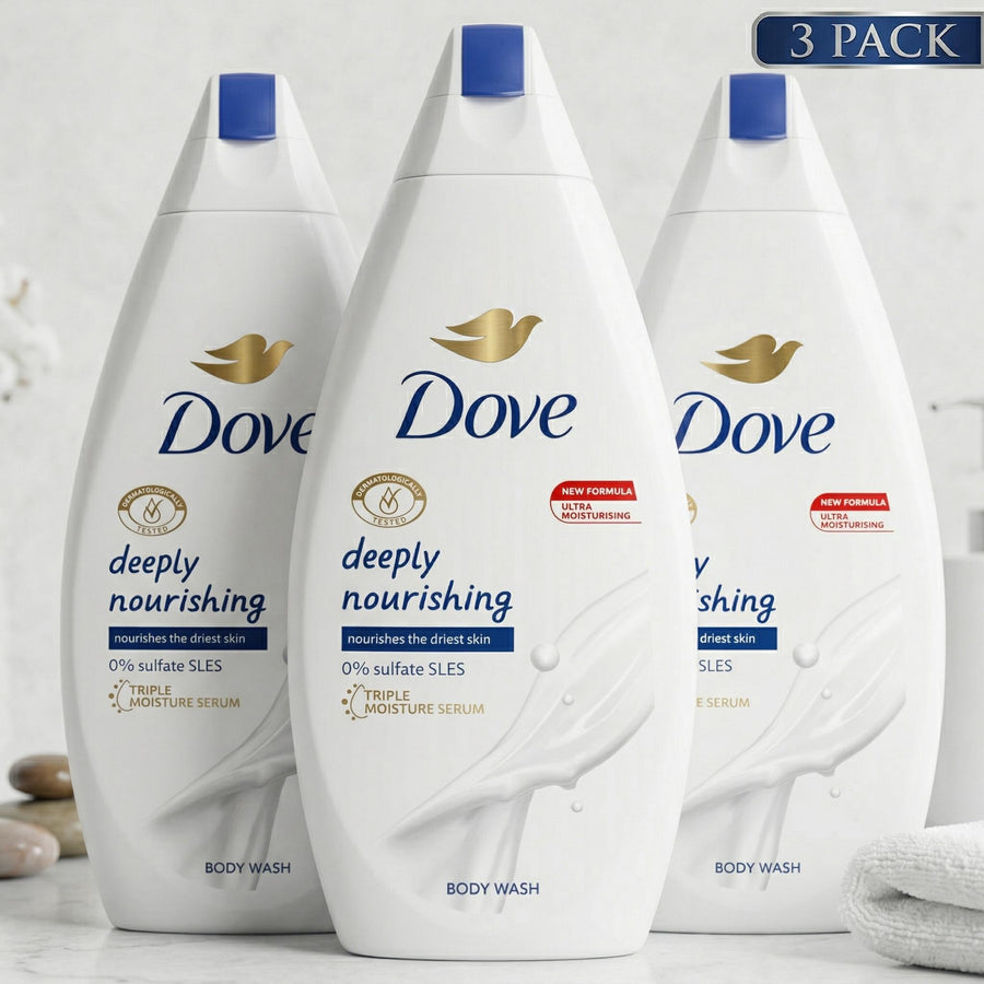 Dove Deeply Nourishing Body Wash with 1/4 Moisturizing Cream, Hydrating Daily Moisturizer for Soft, Youthful Skin, Scented, 3 Pack (15.2oz/450ml), Sudsy Cleaning, Daily Bathing, Glycerin Base, Lather & Rinse