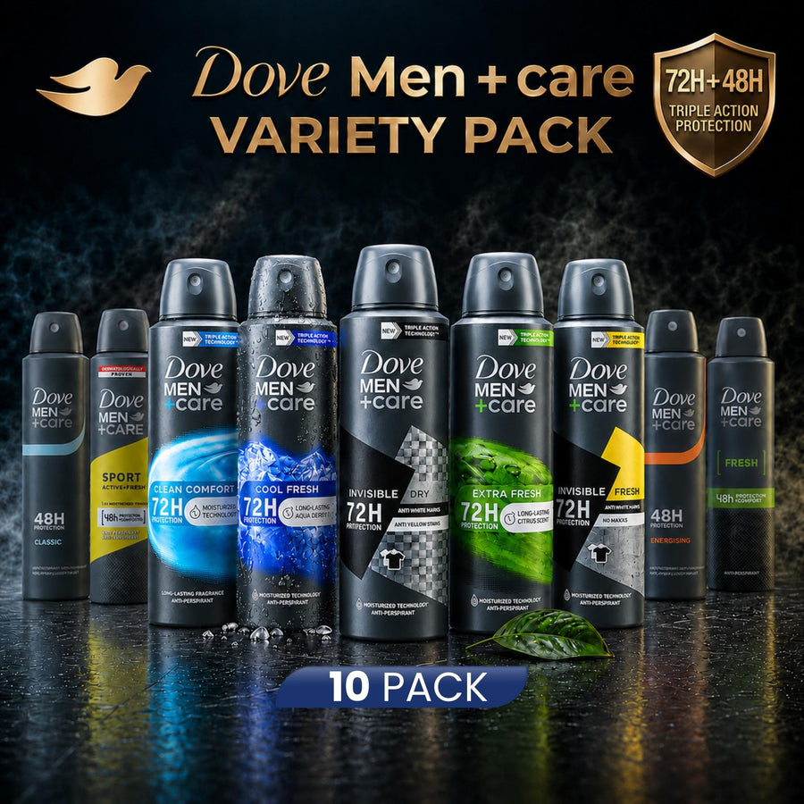 Dove Men+Care Antiperspirant Deodorant Spray Variety Bundle, 10 Pack (150ml/5oz) - 72H Triple Action Protection, Long-Lasting Sweat Defense, Moisturizes, Mixed Scents Including Clean Comfort, Extra Cool Fresh & More Fresh Scent Deodorants for Men